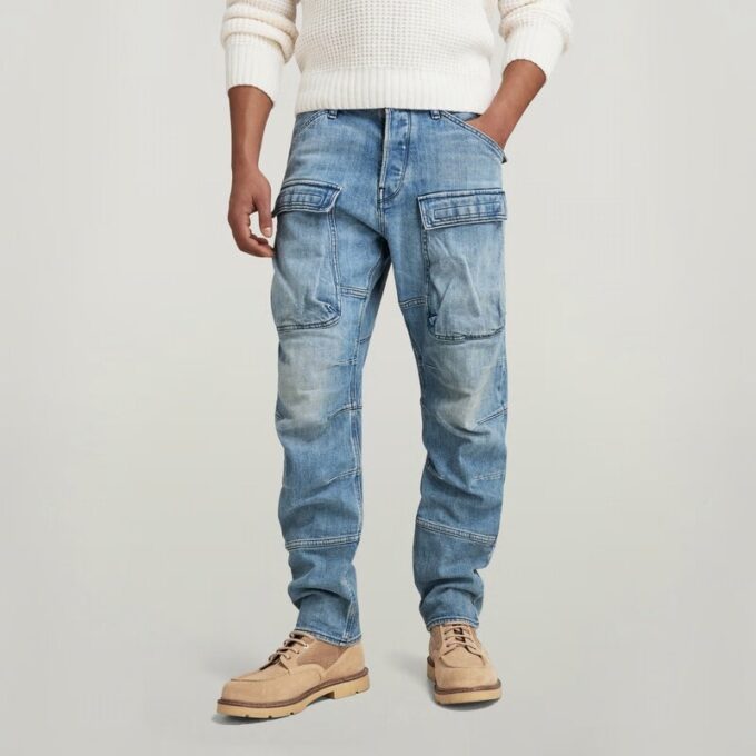 3D rechte, taps toelopende denim cargobroek 3D rechte, taps toelopende denim cargobroek