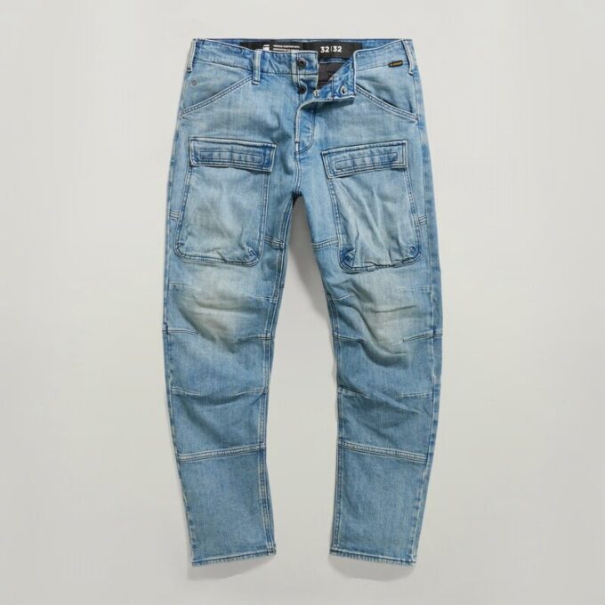 3D rechte, taps toelopende denim cargobroek 3D rechte, taps toelopende denim cargobroek