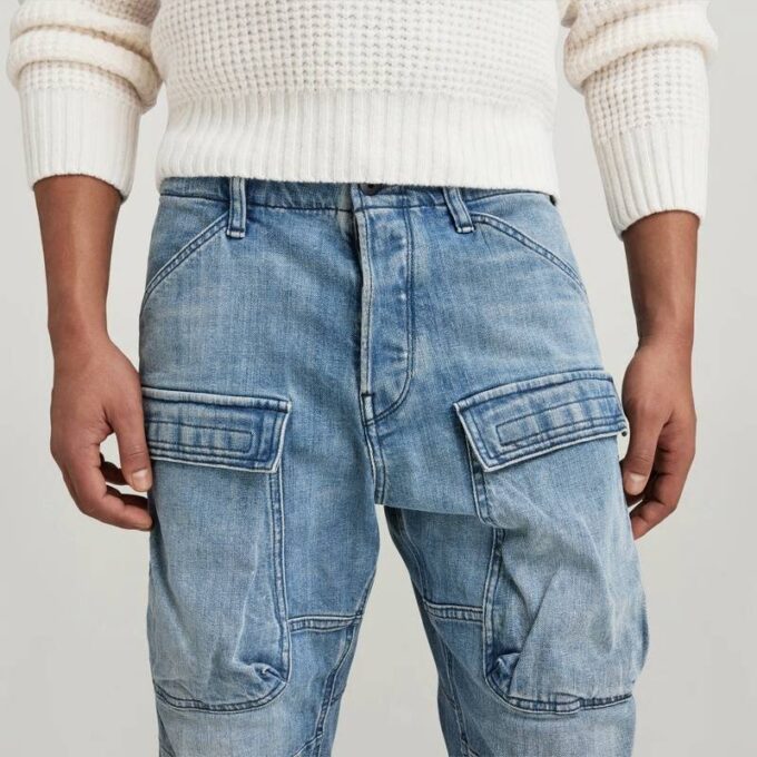 3D rechte, taps toelopende denim cargobroek 3D rechte, taps toelopende denim cargobroek