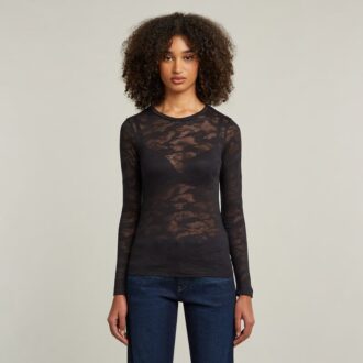 AOP Slim Top met Fijne Kant