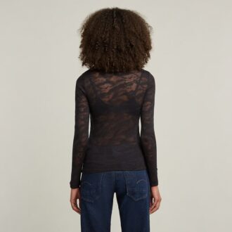 AOP Slim Top met Fijne Kant
