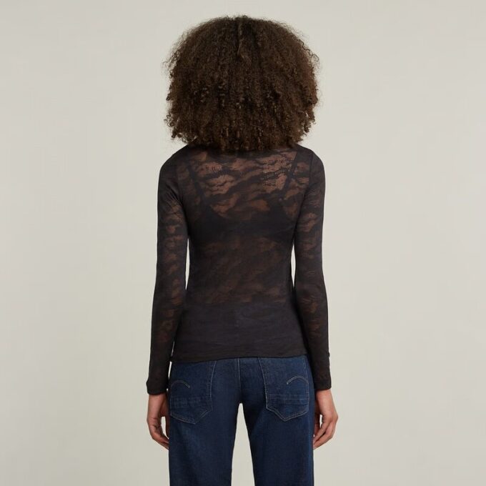 AOP Slim Top met Fijne Kant AOP Slim Top met Fijne Kant