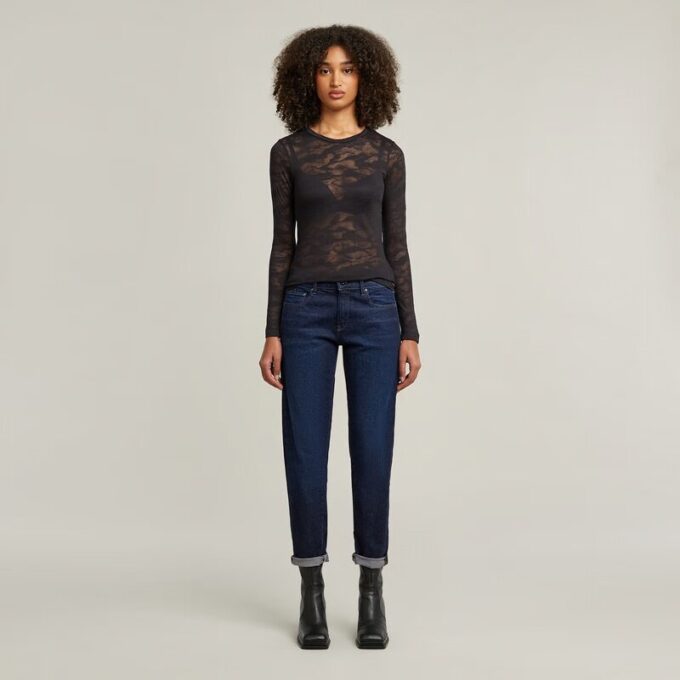 AOP Slim Top met Fijne Kant AOP Slim Top met Fijne Kant