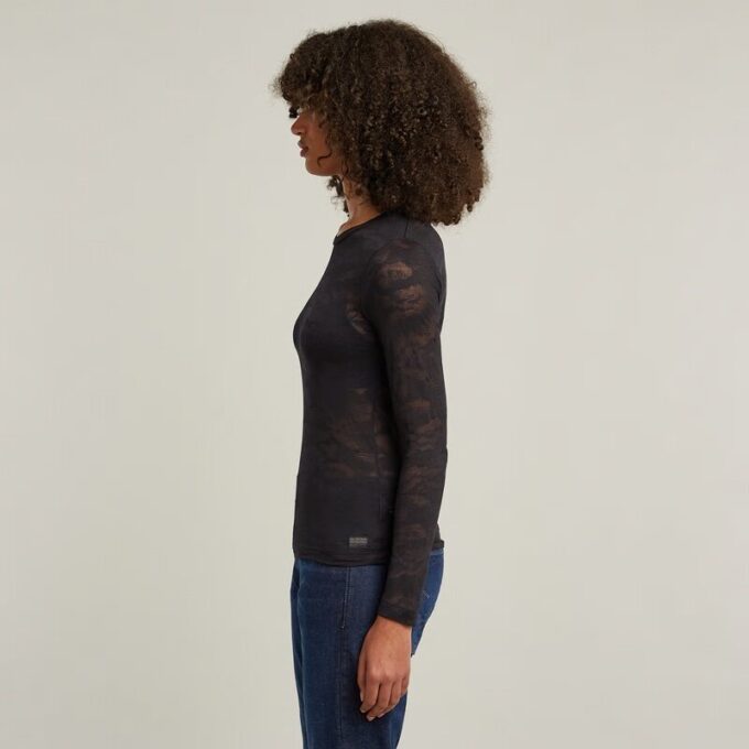 AOP Slim Top met Fijne Kant AOP Slim Top met Fijne Kant