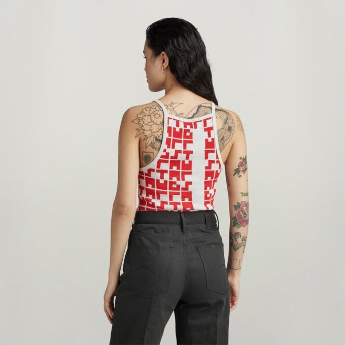 Bedrukt tanktopje, cropped, ultraslank Bedrukt tanktopje, cropped, ultraslank