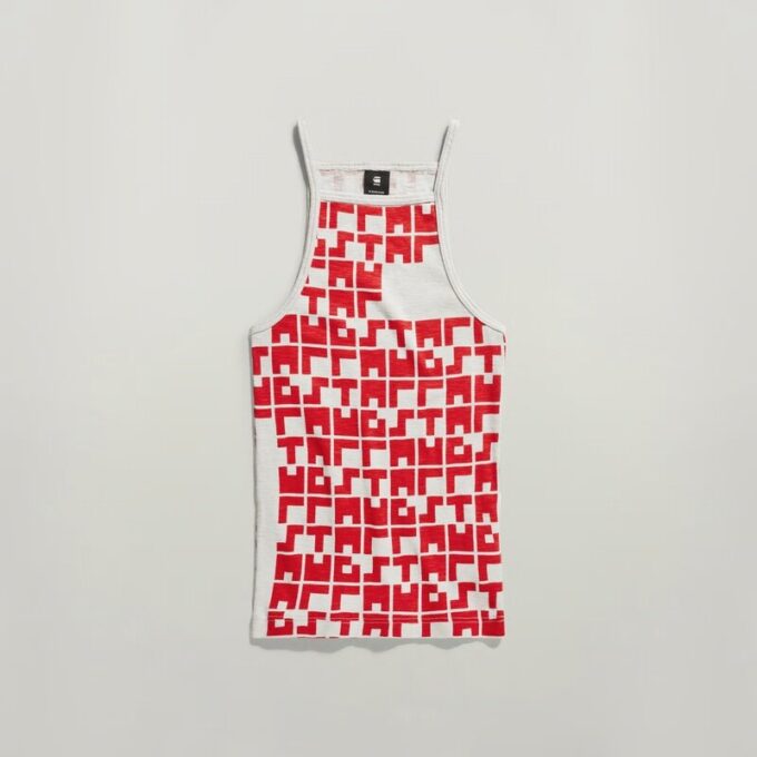 Bedrukt tanktopje, cropped, ultraslank Bedrukt tanktopje, cropped, ultraslank