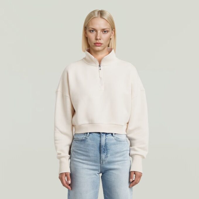 Cropped trui met halve rits en losse zoom