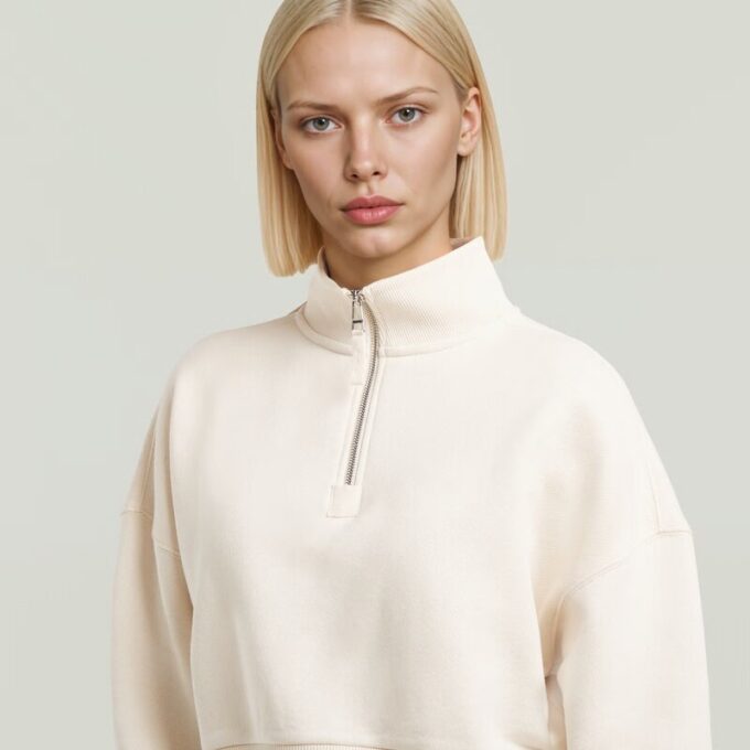 Cropped trui met halve rits en losse zoom