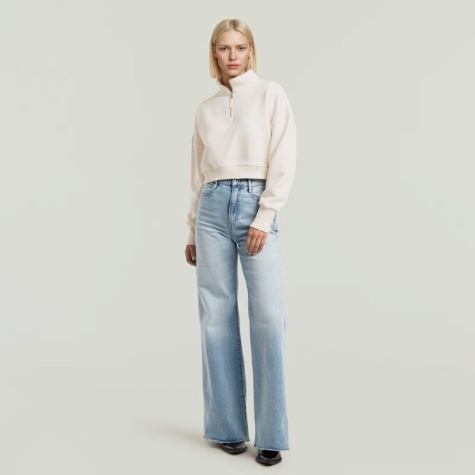 Cropped trui met halve rits en losse zoom