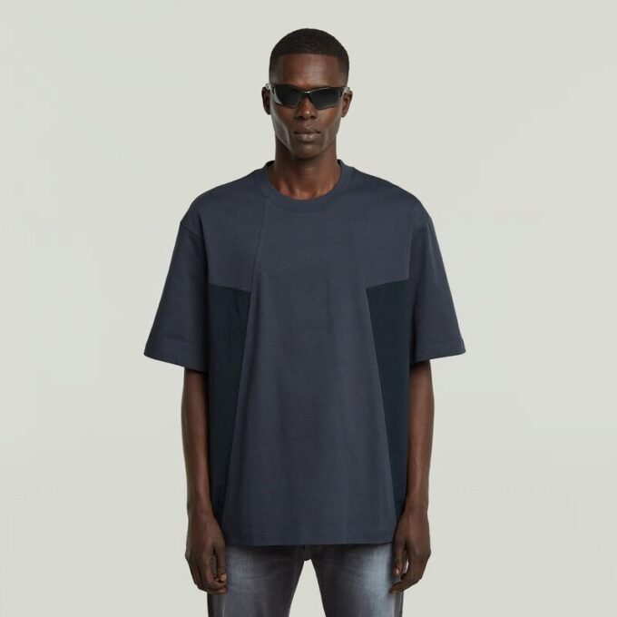 Een geweven mix boxy T-shirt met lijn Een geweven mix boxy T-shirt met lijn