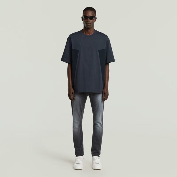 Een geweven mix boxy T-shirt met lijn Een geweven mix boxy T-shirt met lijn