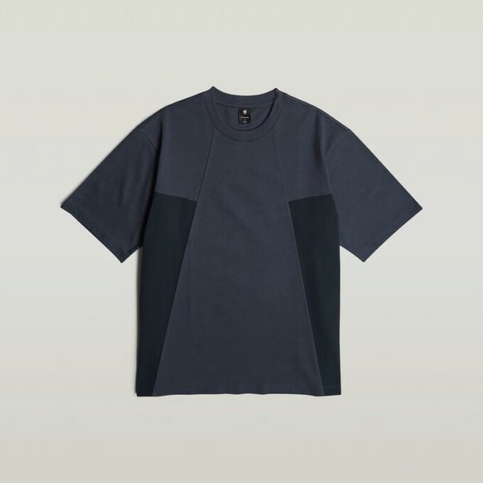 Een geweven mix boxy T-shirt met lijn Een geweven mix boxy T-shirt met lijn