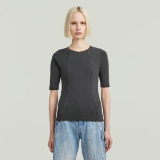 Gewassen A-lijn slank geribbeld T-shirt