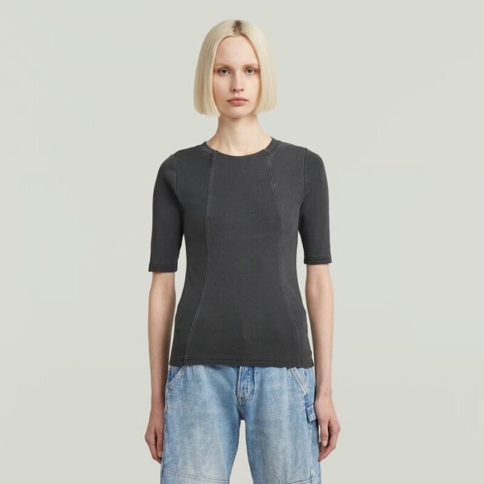 Gewassen A-lijn slank geribbeld T-shirt Gewassen A-lijn slank geribbeld T-shirt