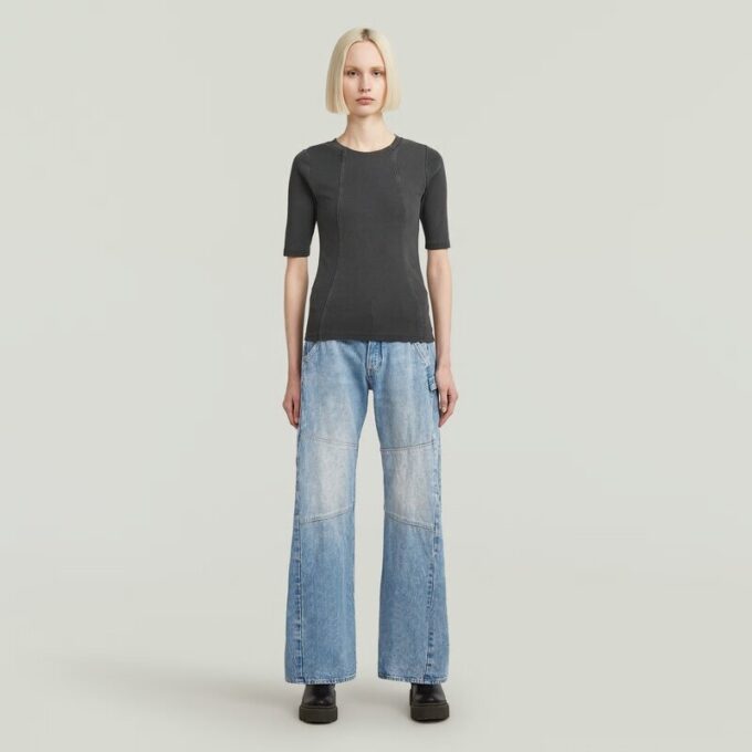 Gewassen A-lijn slank geribbeld T-shirt Gewassen A-lijn slank geribbeld T-shirt