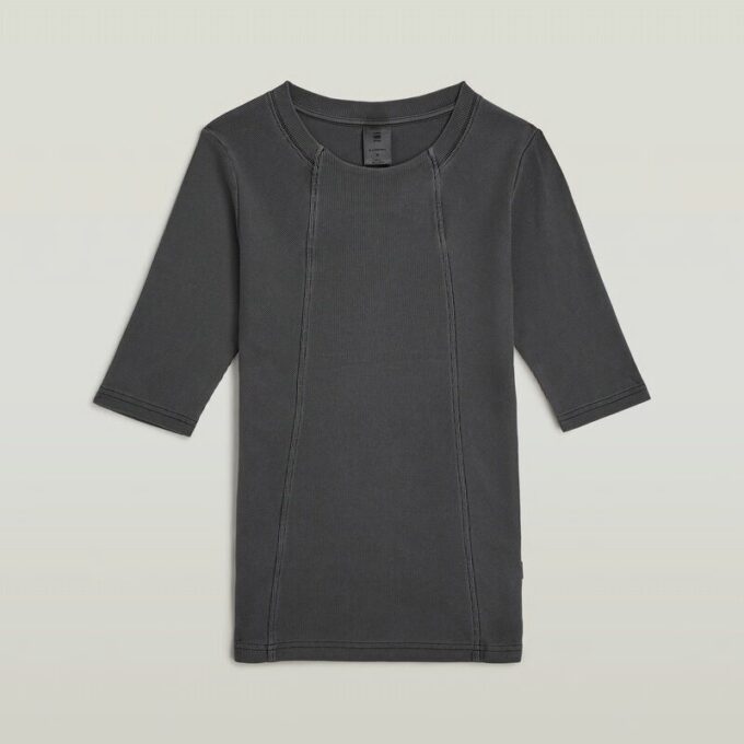 Gewassen A-lijn slank geribbeld T-shirt Gewassen A-lijn slank geribbeld T-shirt