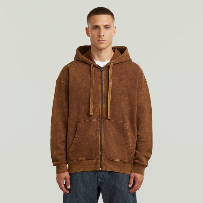 Gewassen losse hoodie met volledige ritssluiting