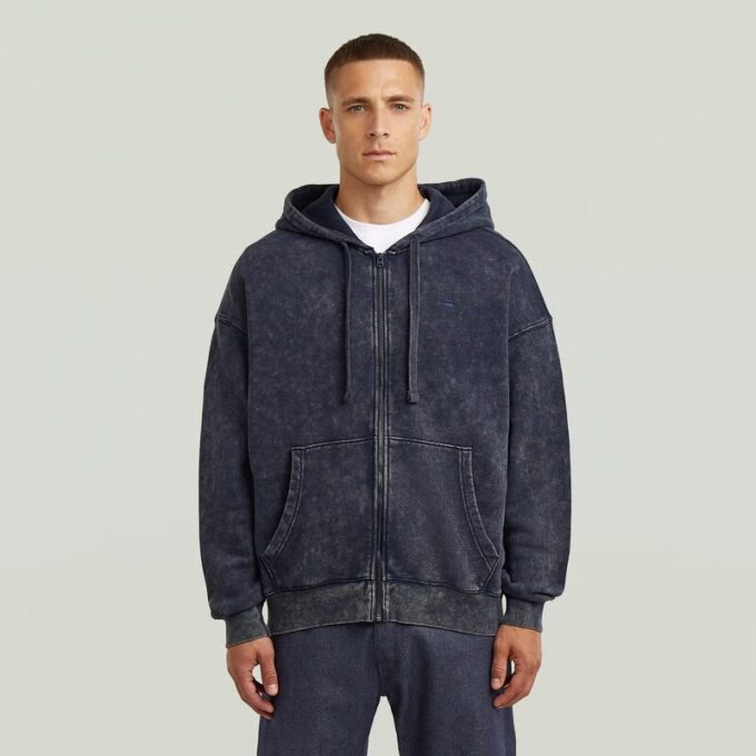 Gewassen losse hoodie met volledige ritssluiting