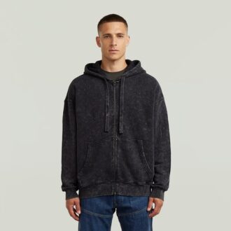 Gewassen losse hoodie met volledige ritssluiting