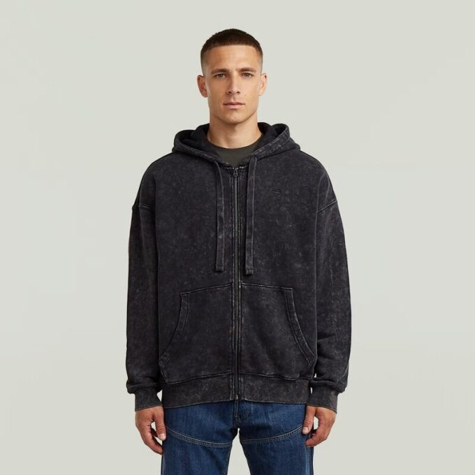 Gewassen losse hoodie met volledige ritssluiting