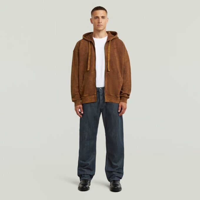 Gewassen losse hoodie met volledige ritssluiting