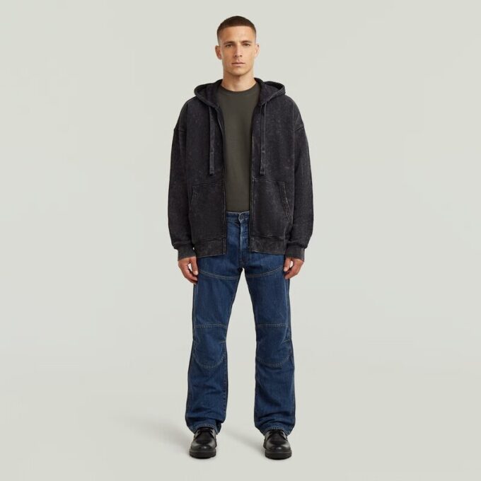 Gewassen losse hoodie met volledige ritssluiting