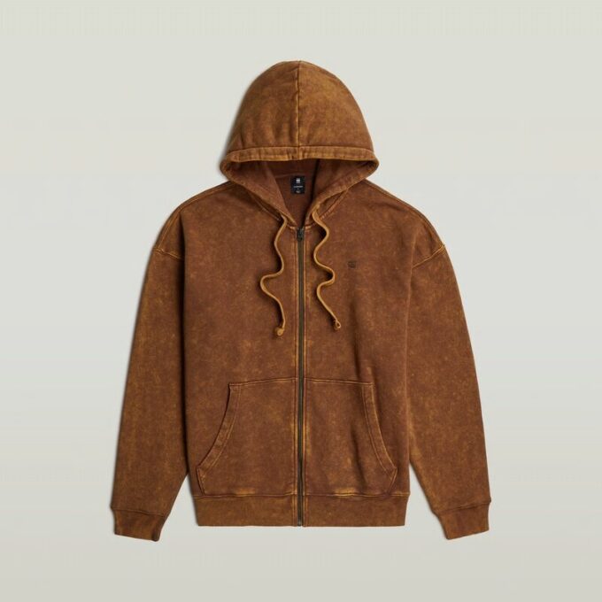 Gewassen losse hoodie met volledige ritssluiting