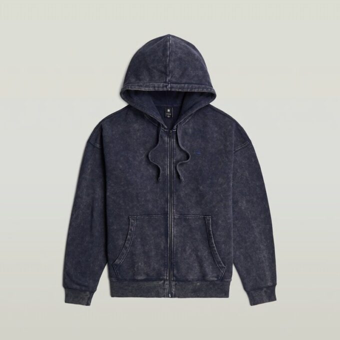 Gewassen losse hoodie met volledige ritssluiting