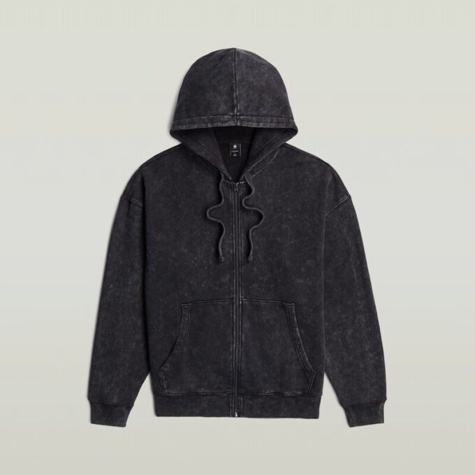 Gewassen losse hoodie met volledige ritssluiting