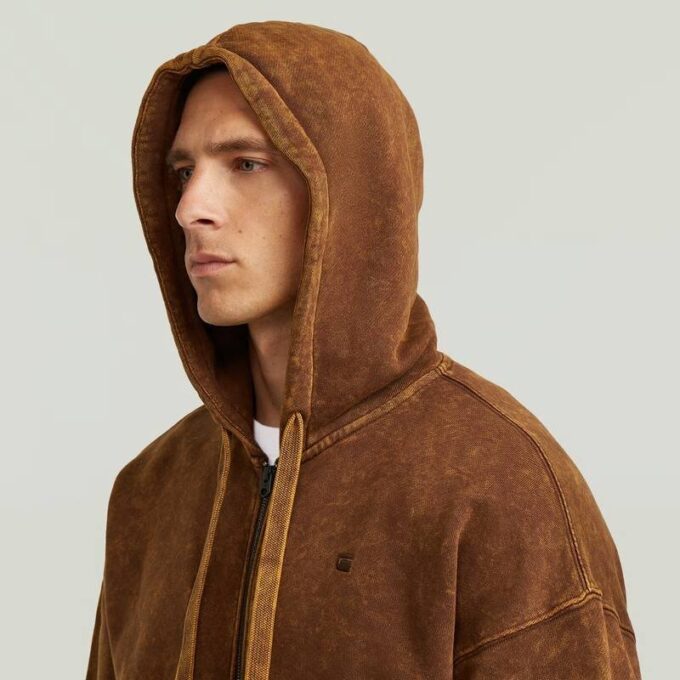 Gewassen losse hoodie met volledige ritssluiting