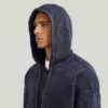 Gewassen losse hoodie met volledige ritssluiting