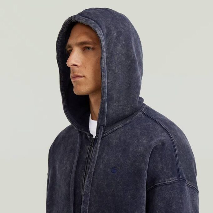 Gewassen losse hoodie met volledige ritssluiting