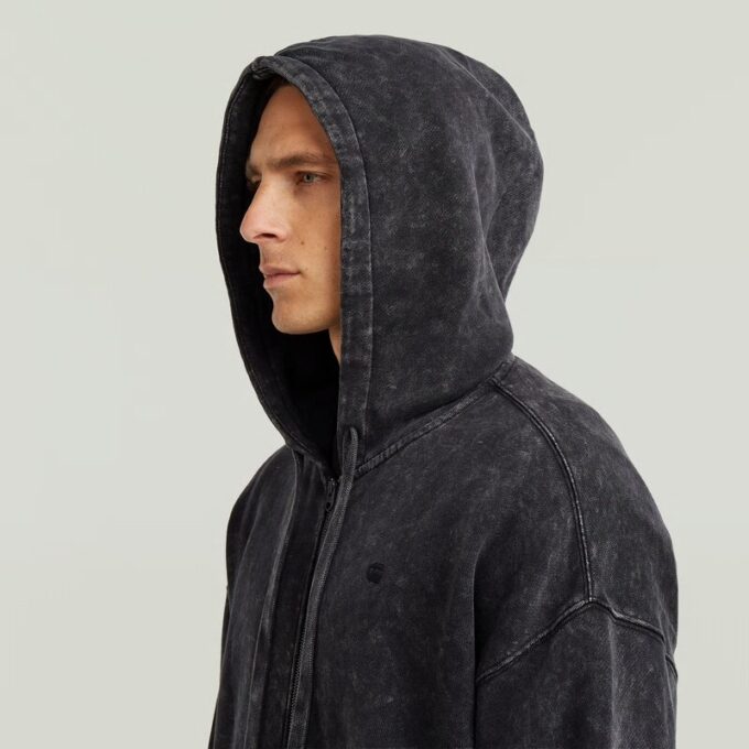 Gewassen losse hoodie met volledige ritssluiting