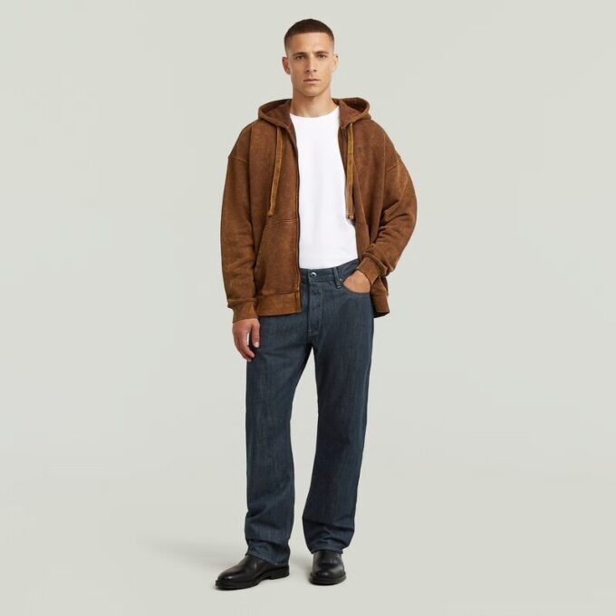 Gewassen losse hoodie met volledige ritssluiting