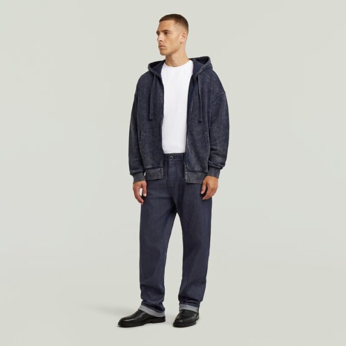 Gewassen losse hoodie met volledige ritssluiting