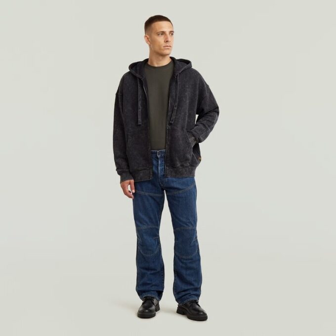Gewassen losse hoodie met volledige ritssluiting