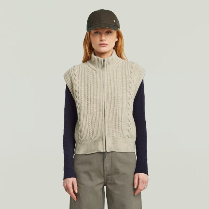 Kabelgebreid vest met volledige ritssluiting Kabelgebreid vest met volledige ritssluiting