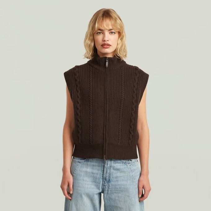 Kabelgebreid vest met volledige ritssluiting Kabelgebreid vest met volledige ritssluiting