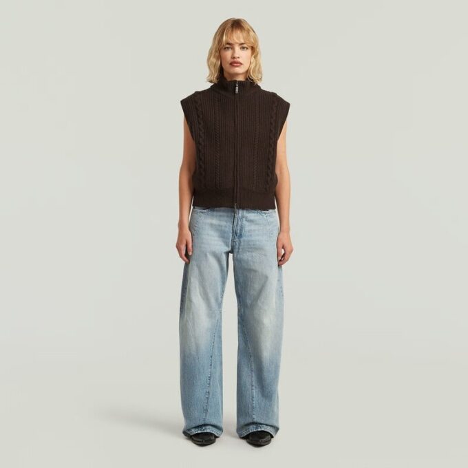 Kabelgebreid vest met volledige ritssluiting Kabelgebreid vest met volledige ritssluiting