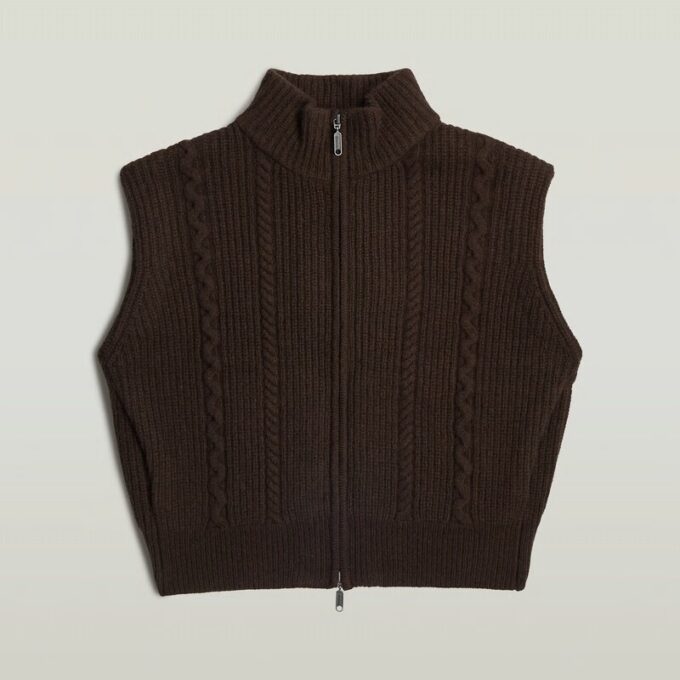 Kabelgebreid vest met volledige ritssluiting Kabelgebreid vest met volledige ritssluiting