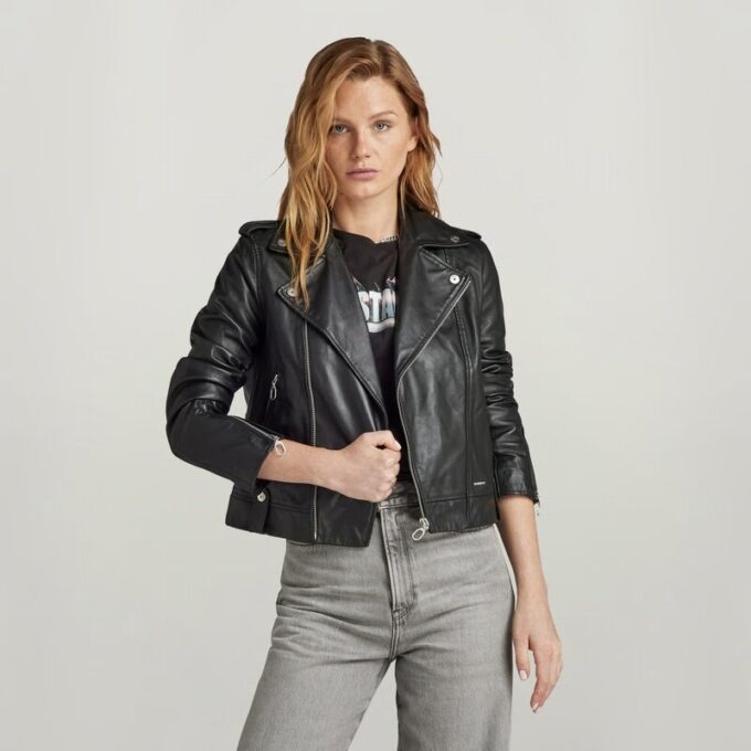 Leren bikerjack