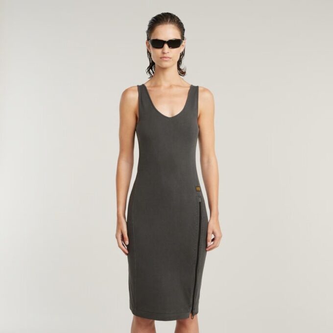 Overgeverfde asymmetrische jurk met rits Overgeverfde asymmetrische jurk met rits