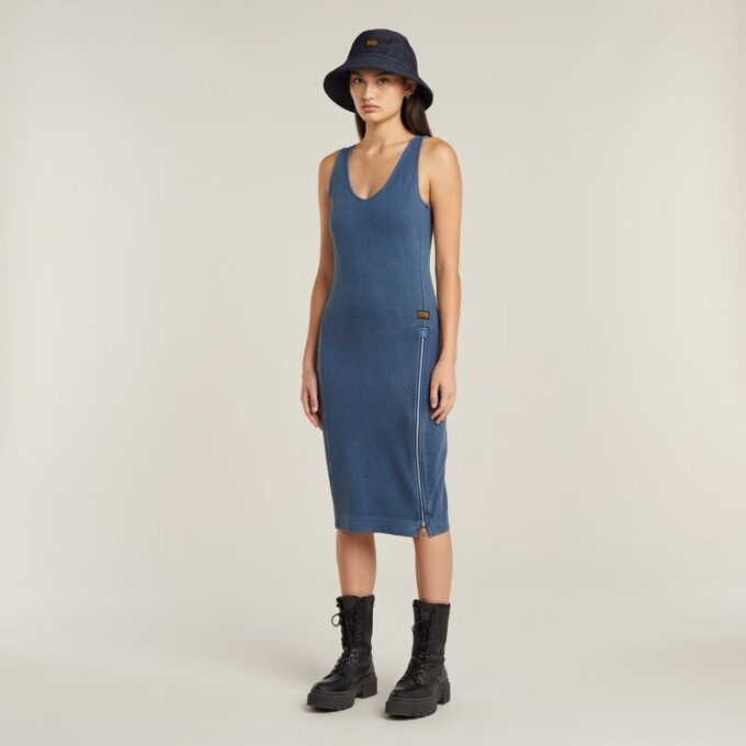 Overgeverfde asymmetrische jurk met rits Overgeverfde asymmetrische jurk met rits