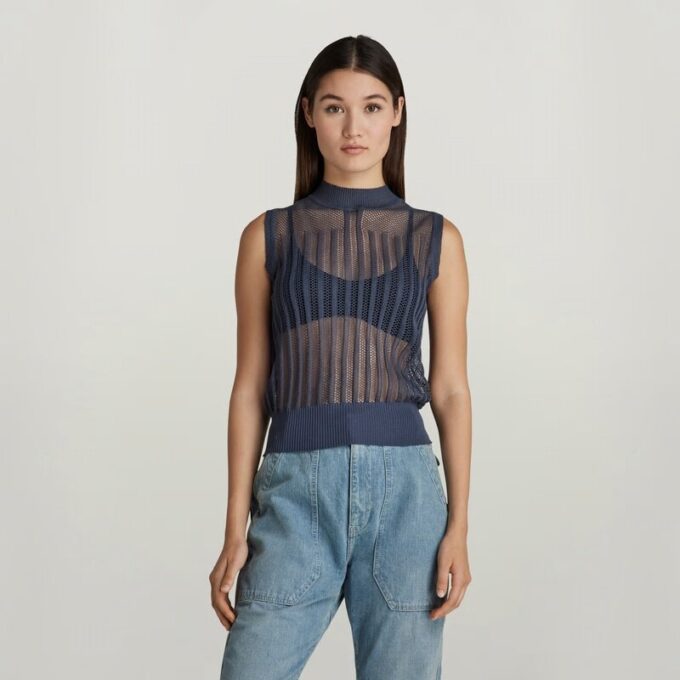 Pointelle gebreide mock top Pointelle gebreide mock top