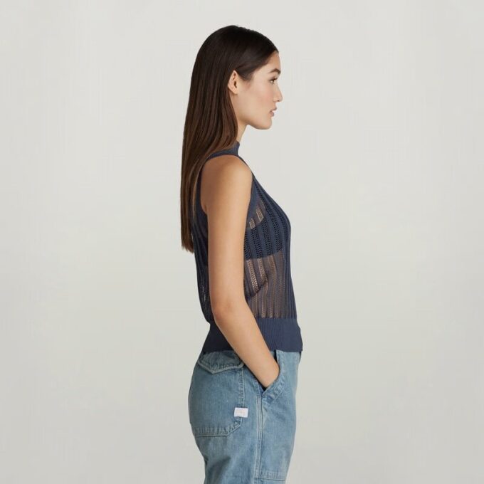 Pointelle gebreide mock top Pointelle gebreide mock top