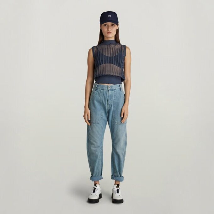 Pointelle gebreide mock top Pointelle gebreide mock top