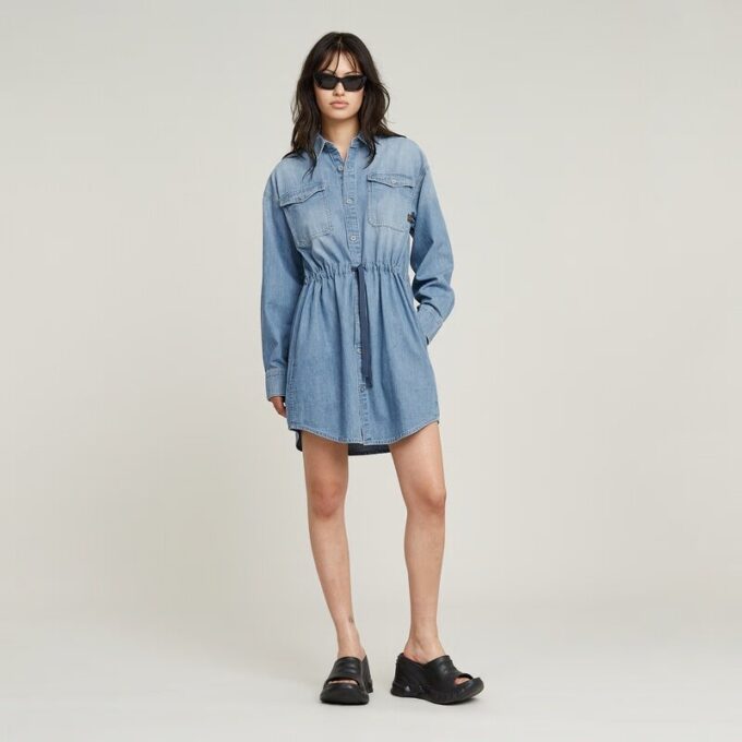 Relaxte denim jurk met trekkoord Relaxte denim jurk met trekkoord