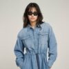 Relaxte denim jurk met trekkoord Relaxte denim jurk met trekkoord