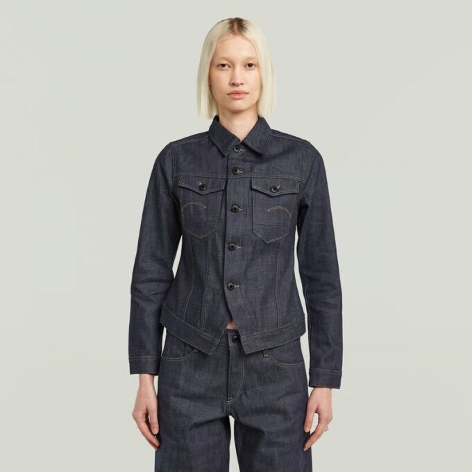 Slim-fit jasje met schuine zoom en selvedge-motief Slim-fit jasje met schuine zoom en selvedge-motief