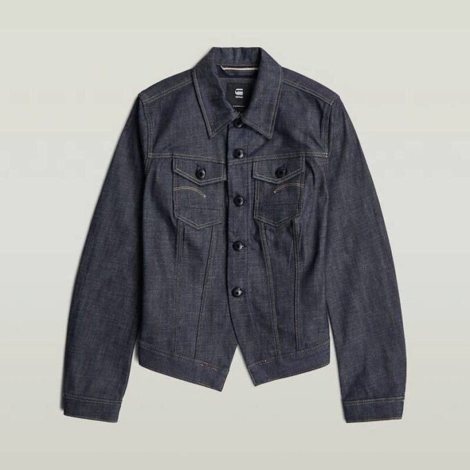 Slim-fit jasje met schuine zoom en selvedge-motief Slim-fit jasje met schuine zoom en selvedge-motief